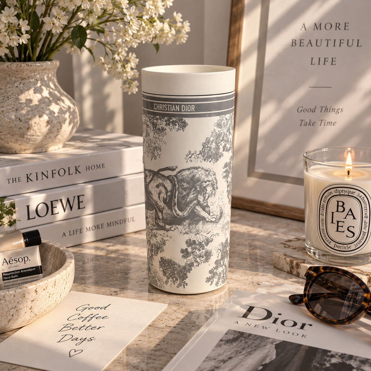 Vintage Tiger Toile Travel Tumbler
