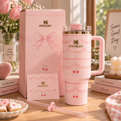 Pink Cherry Bow Tumbler Gift Set