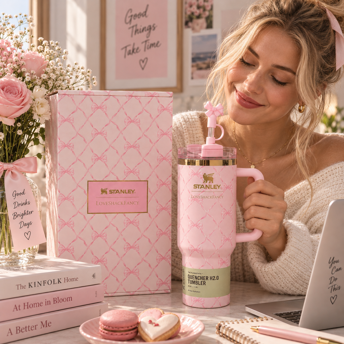 Pink Coquette Bow 40oz Tumbler Gift Set