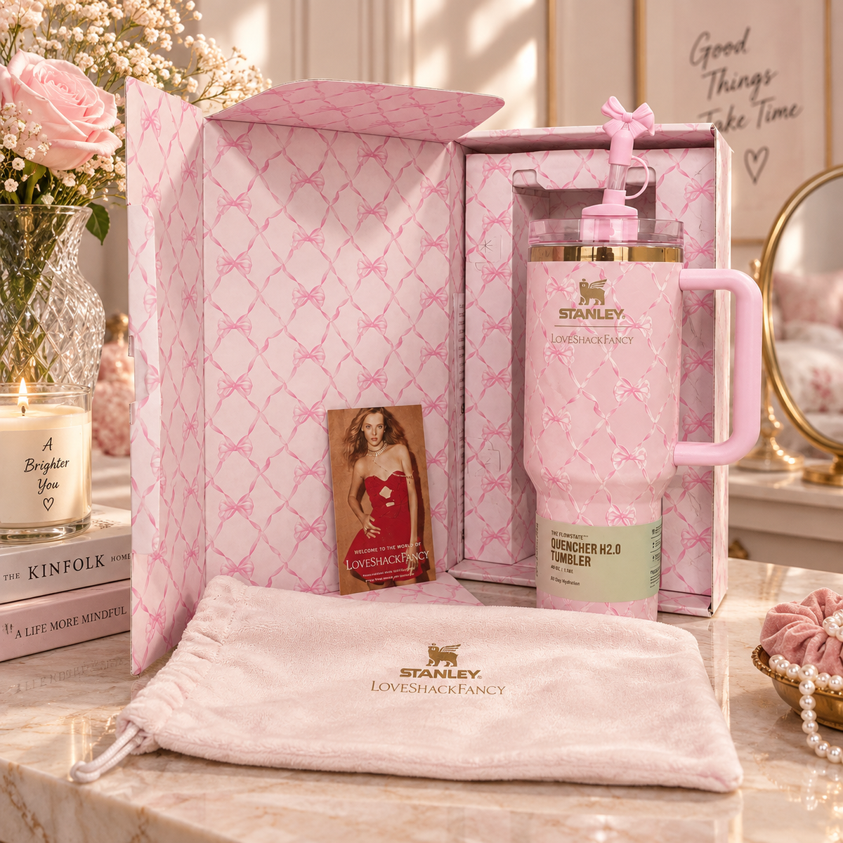Pink Coquette Bow 40oz Tumbler Gift Set