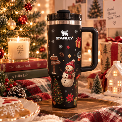Christmas Snowman Black Tumbler